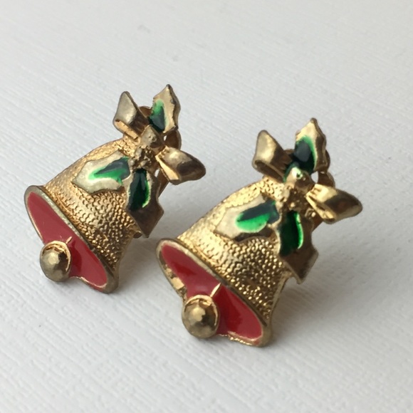 Vintage Christmas Bells Gold Tone Clip On Earrings - Picture 2 of 8